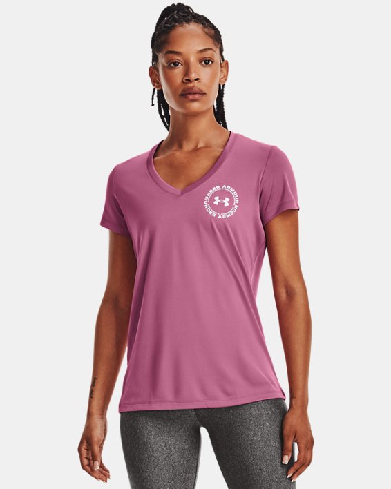 Haut à manches courtes UA Tech™ Crest pour femmes, Pink, pdpMainDesktop image number 0